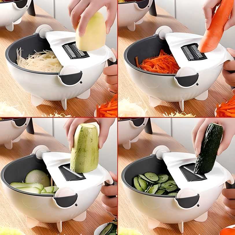 Vegetable Cutter Slicer with 9 Pieces Steel Blades Wash and Drain Basket