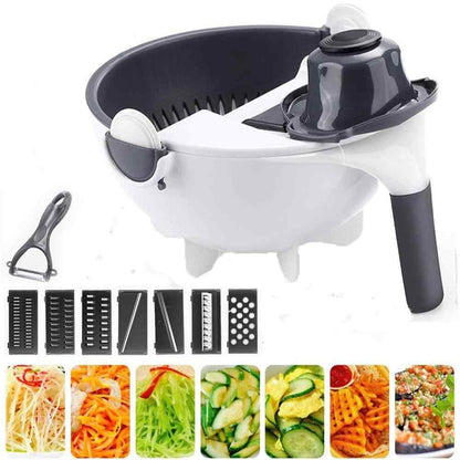 Vegetable Cutter Slicer with 9 Pieces Steel Blades Wash and Drain Basket