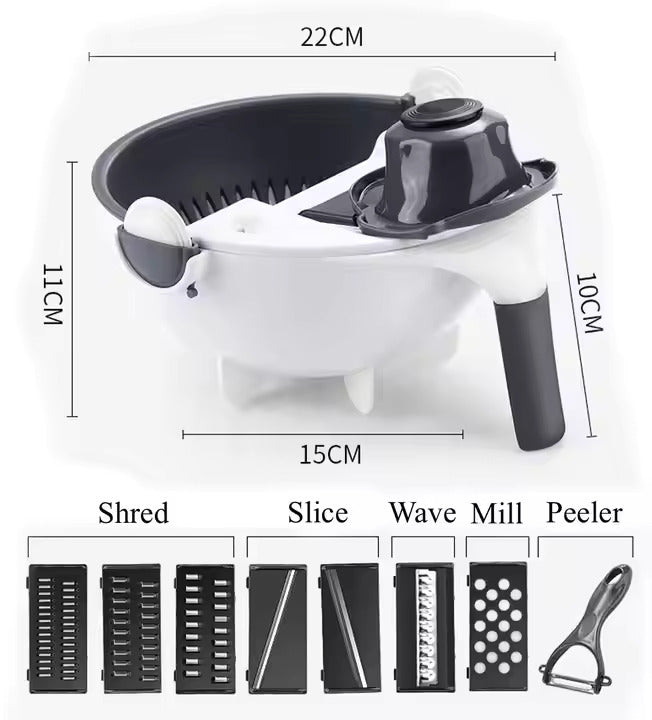 Vegetable Cutter Slicer with 9 Pieces Steel Blades Wash and Drain Basket