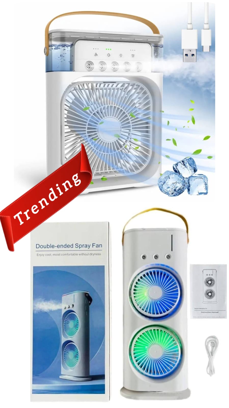 Portable Mini AC USB charging with 7 color LED lights with 3 wind speed Double fan