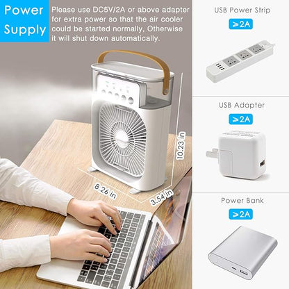 Portable Mini AC USB charging with 7 colour LED lights with 3 wind speed "Single fan" White