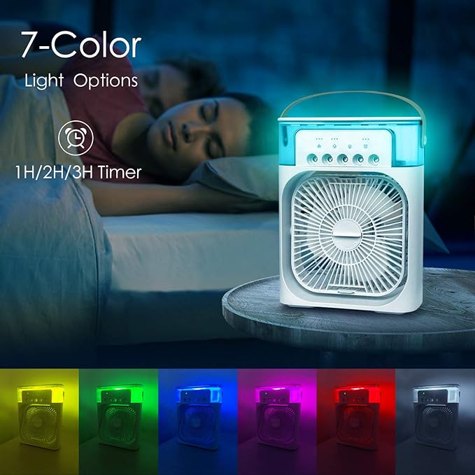 Portable Mini AC USB charging with 7 colour LED lights with 3 wind speed "Single fan" White