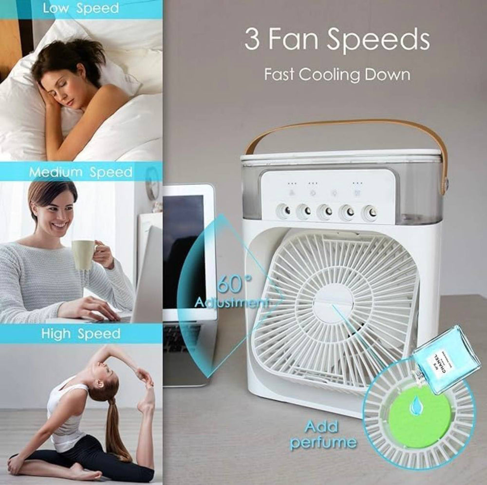 Portable Mini AC USB charging with 7 colour LED lights with 3 wind speed "Single fan" White